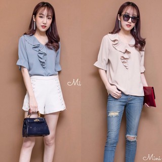 MN235🌹Pleat Blouse เสื้อแต่งอัดพลีทระบายเป็นลอนสวยช่วงอก