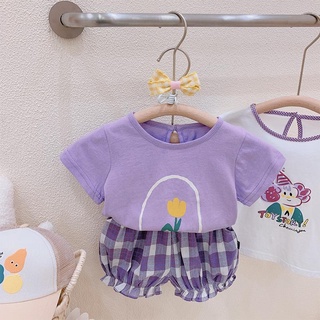 [Babycat] พร้อมส่ง ขายดี ชุดเสื้อยืดแขนสั้น ลายดอกทิวลิป และกางเกงขาสั้น สองชิ้น แฟชั่นฤดูร้อน สไตล์เกาหลี และญี่ปุ่น สําหรับเด็กผู้หญิง 2022