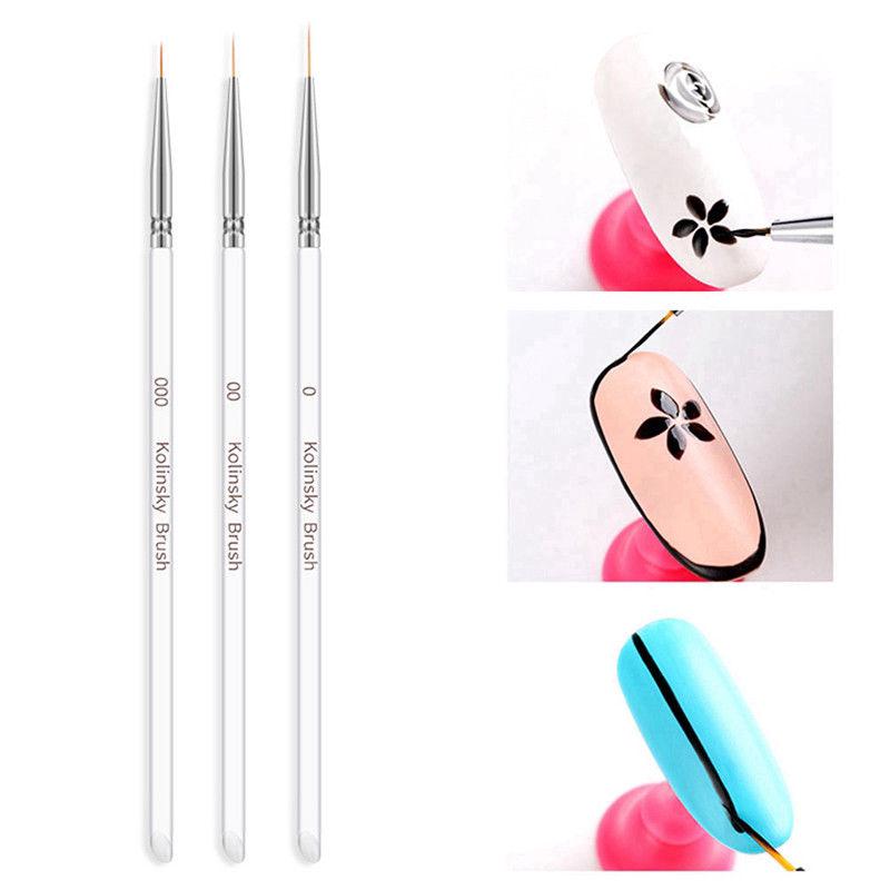 3x Nail Art Liner Drawing Brush Flower Painting Acrylic Pen Manicure Tool