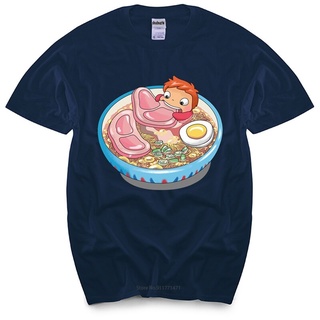 เสื้อยืดผ้าฝ้าย เสื้อยืดคอกลม พิมพ์ลาย Ponyo Hayao Miyazaki Studio Ghibli S สีดํา สไตล์ยุโรป สําหรับผู้ชาย