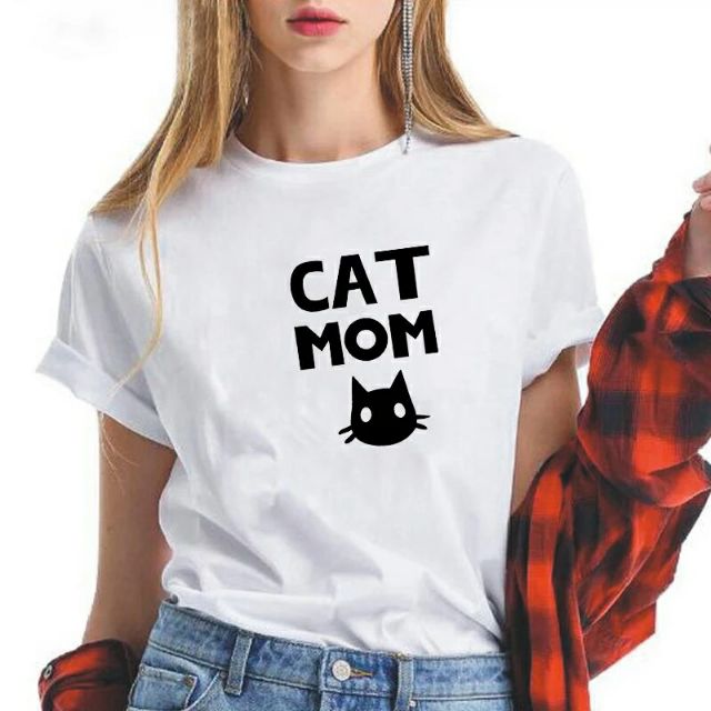🔥🔥พร้อมส่ง hot hit เสื้อยืดสกรีนลาย CAT MOM เสื้อยืดลายน่ารัก เสื้อยืดคอกลมแขนสั้นมีสำดำและสีขาว