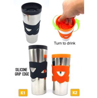 Tumbler rotate แก้วสแตนเลสเก็บความเย็น/ร้อน 10-12 ชม. ฝาเกลียวแบบหมุน ขอบยางซิลิโคนกันลื่น