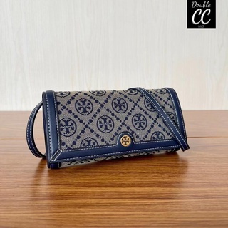 (แท้ 💯%‼ Factory) To ry Burch Monogram Jacquard Crossbody Wallet