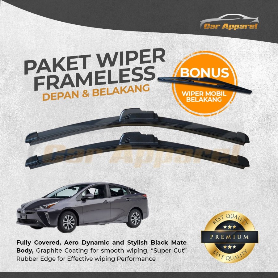 Prius gen4 XW50 2016-2021 แพ็คเกจปัดน้ําฝนไร้กรอบด้านหน้าด้านหลัง 3 ชิ้น