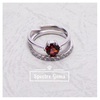 แหวนเงินแท้ 925 พลอยแท้ Sterling Silver Ring 92.5% topped with Garnet (Red) ชุบโรเดียม *พร้อมส่ง*