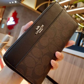 COACH FACTORY OUTLET LONG WALLET กระเป๋าสตางค์ใบยาวซิปรอบหนัง ลาย
