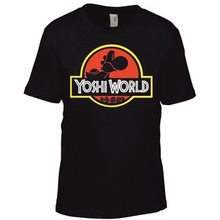 เสื้อยืดผ้าฝ้าย 100% พิมพ์ลาย yoshi world game top jurassic park mario bros สําหรับบุรุษ