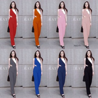 7665 Jumpsuit ชุดจั้มสูทแขนกู๊ดขายาว แต่งด้านบนเป็นโทน 2 สี