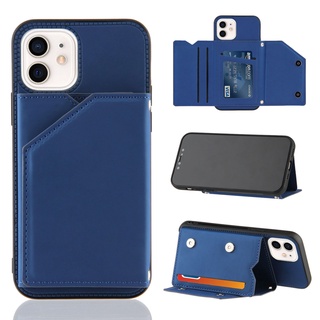 iPhone 12 Mini 11 Pro XS Max XR X Soft Leather Phone Case Holder Cover Wallet Solid Color Card Holders Wallet Handbag Pockets