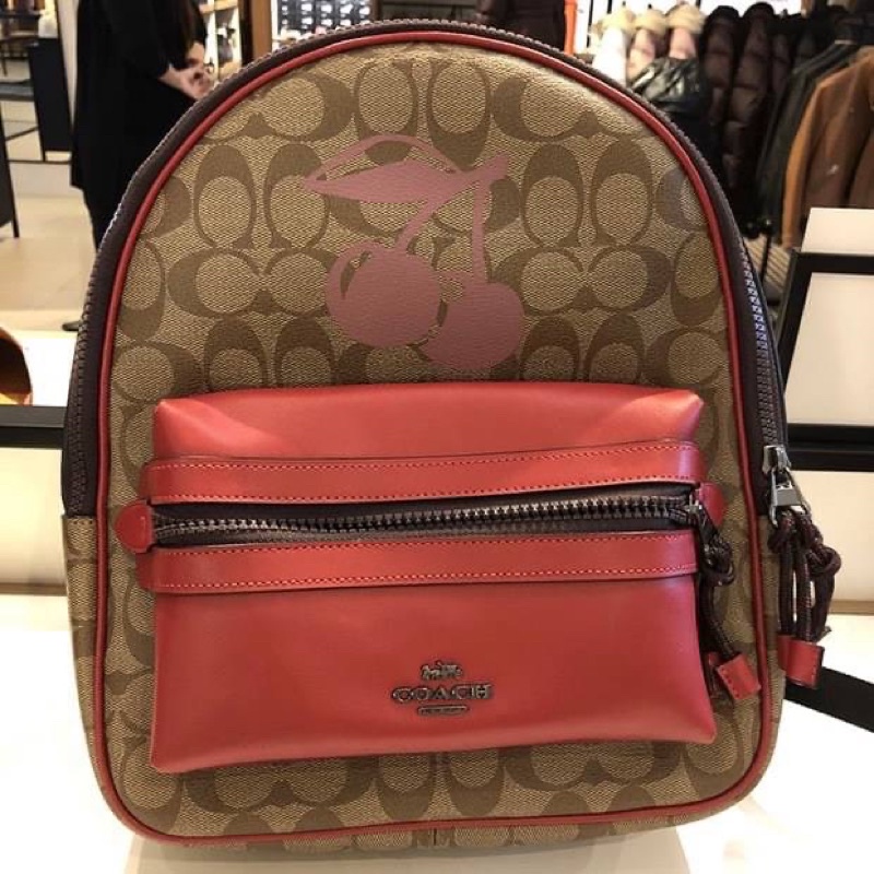 ผ่อน0%~แท้100% กระเป๋าสะพายเป้ MEDIUM CHARLIE BACKPACK IN SIGNATURE CANVAS WITH CHERRy MOTIF (COACH F78254) #1