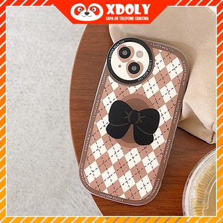 เคสโทรศัพท์มือถือ ลายตาราง ประดับโบว์ สีน้ําตาล สําหรับ iPhone 14 MAC 13 PRO MAX 11PRO MAX 12 XS MAX XR XS SE2020