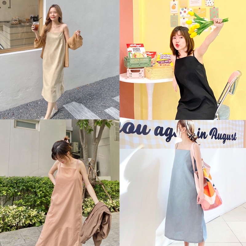 พร้อมส่ง1-2วันถึง Madam Dress ชุดเดรสสายเดี่ยว แฟชั่นเกาหลี สไตล์เรียบหรู ทรงเอ พร้อมส่ง มินิมอล