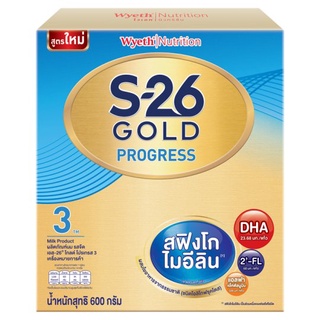 🔥สินค้าขายดี!! เอส-26 โกลด์ โปรเกรส ผลิตภัณฑ์นมรสจืด 600กรัม S-26 Gold Progress 3 Plain Flavoured Milk Powder 600g