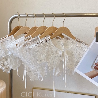 CICI ผ้าคลุมไหล่ ผ้าพันคอ ลูกไม้ กลวง สีขาว แฟชั่น ฤดูร้อนเกาหลีรุ่น all-match lace shawl ผู้หญิงบางส่วนผู้หญิงกลวงสั้นเสื้อถักเสื้อกั๊กขนาดเล็กปกโครเช