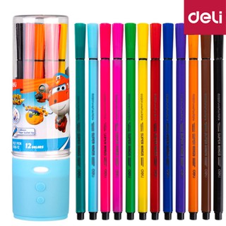 Deli C150-12 Felt Pen 12 Colors สีเมจิก ปากกาสีน้ำ12,24 สี ทำความสะอาดได้ ปลอดสารพิษ ไม่มีกลิ่นฉุน เครื่องเขียน สีน้ำ