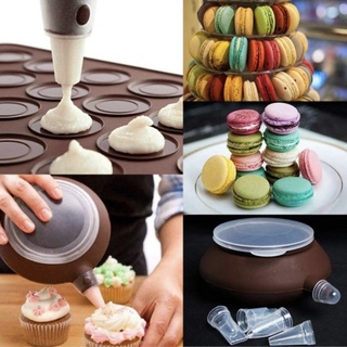 พิมพ์ซิลิโคน Macaroon Mold Bakeware Non-Stick DIY เซ็ตแผ่นซิลิโคน พิมพ์มาการอง พร้อมหัวบีบ กาหยอดขนม