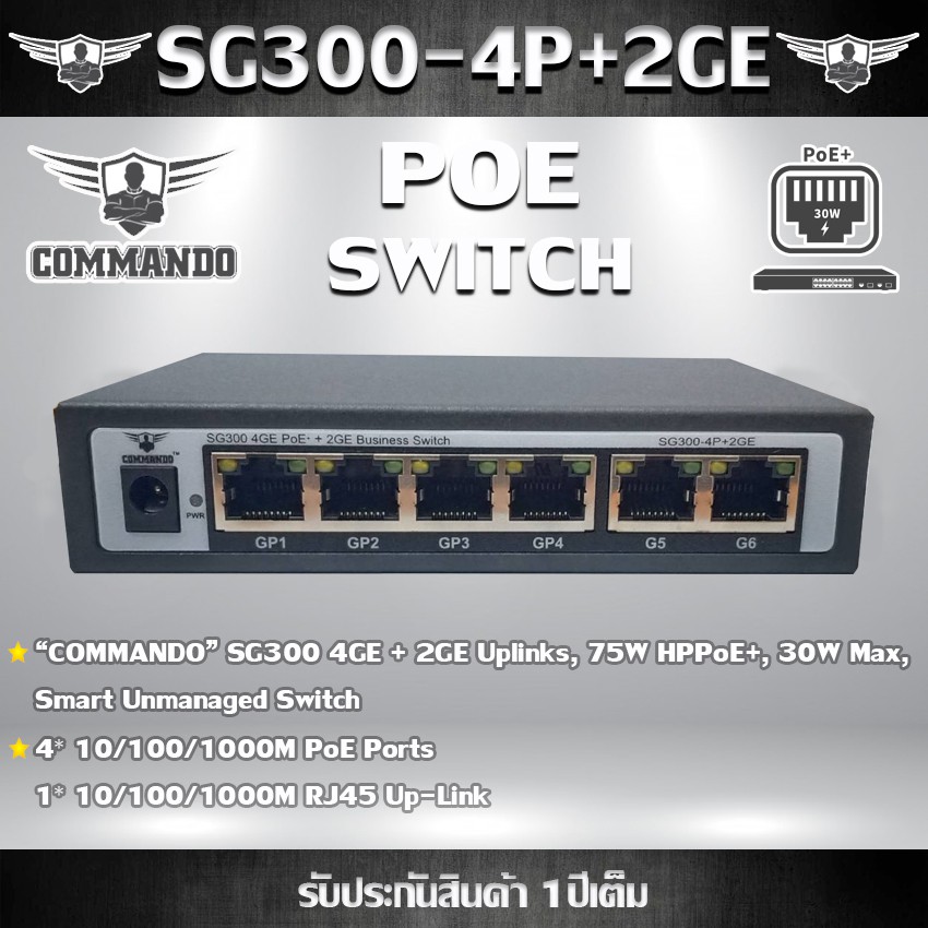 PoE Switch 4 Port COMMANDO รุ่น SG300-4P+2GE 10/100/1000M