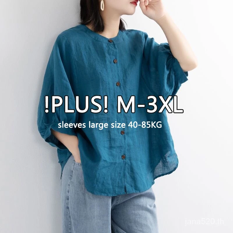 เสื้อเชิ้ตสตรีผ้าฝ้ายและผ้าลินินแขนแลนเทิร์นทรงหลวมขนาดใหญ่ Retro