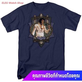 เยาวชน Elvis Presley Mens Aloha From HawaII Classic T-shirt Navy discount เสื้อยืดคอกลม