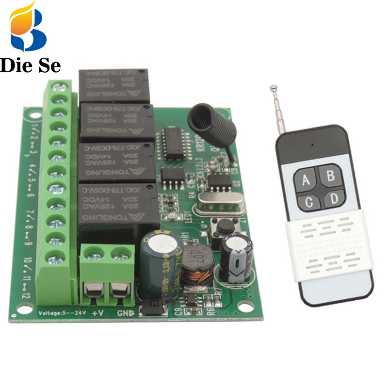 สวิตช์รับสัญญาณรีเลย์ไร้สาย 433Mhz RF DC 6V 12V 24V 30V 4CH และตัวส่งสัญญาณ 500 เมตร สําหรับโรงรถ รถยนต์