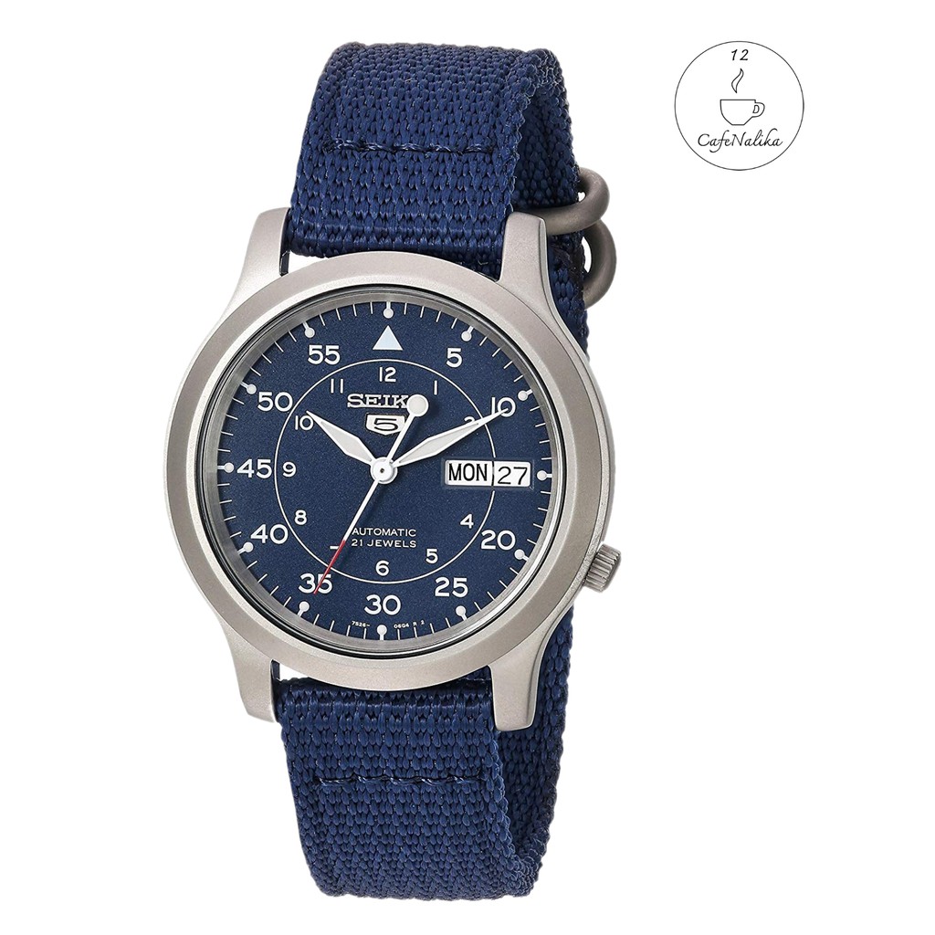 นาฬิกา ผู้ชาย Seiko 5 รุ่ย SNK807K2 Automatic 21 Automatic Men's Watch สายผ้าสี Navy Blue เท้ 100% CafeNalika
