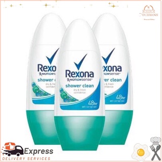 เรโซน่า โรลออน ชาวเวอร์คลีน สีเขียวฟ้า ขนาด50มลต่อขวด แพ็คละ3ขวด++Rexona Shower Clean 50ml/bottle 3 bottle/pack++