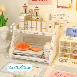 GiGaNang ชั้นวางของพลาสติก 2 ชั้น ชั้นจัดเก็บครื่องเขียนบนโต๊ะ