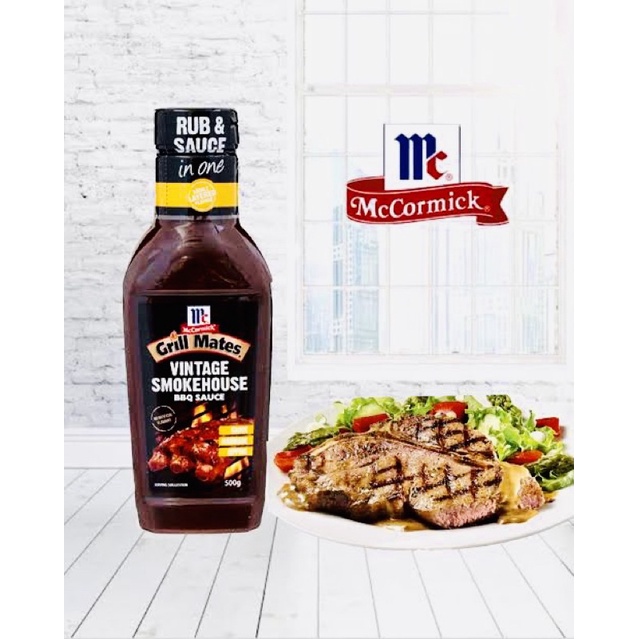 ซอสบาร์บีคิว BBQ ซอสหมักสำหรับย่างหรือราดบนสเต๊ก Vintage Smokehouse BBQ Sauce grill mates McCormick 