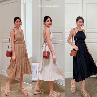 LINEN DRESS•🤍🤎🖤 ชุดเดรสลินินผูกคอ