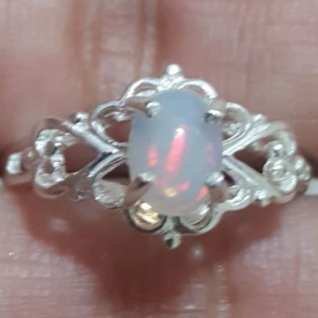 แหวนเงินแท้925 โอปอลแท้ (Natural opal ring) size 6.5