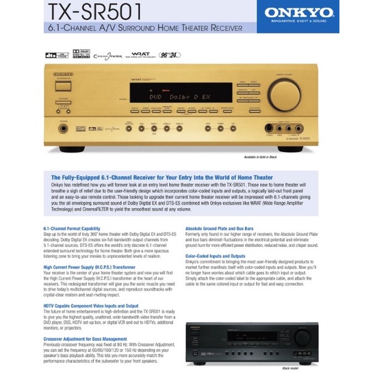 Onkyo TX-SR501 6.1Ch Receiver with Dolby Digital EX, DTS-ES, Pro Logic IIซิงค์ทองหายากระบบเสียง360องศา นำเข้าJapanแท้ๆ