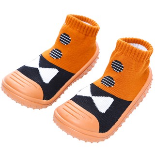 รองเท้าถุงเท้าพื้นยางเด็กหัดเดิน ลายรองเท้าสีน้ำตาลดำ size 19-23 (เก็บเงินปลายทางได้)