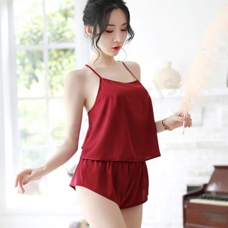 SexyGirls พร้อมส่ง ชุดนอนเซ็กซี่ ผ้าซาติน ใส่สบาย เซ็ท 2 ชิ้น สายเสื้อปรับได้ เซ็กซี่มากก