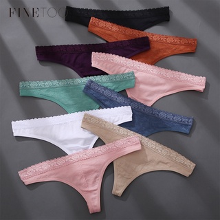 FINETOO 2PCS/Set Women Floral Lace G-string Panties Low Waist Womens Underwear Lingerie 9 Solid Colors Sexy Female Thongs XS-XL