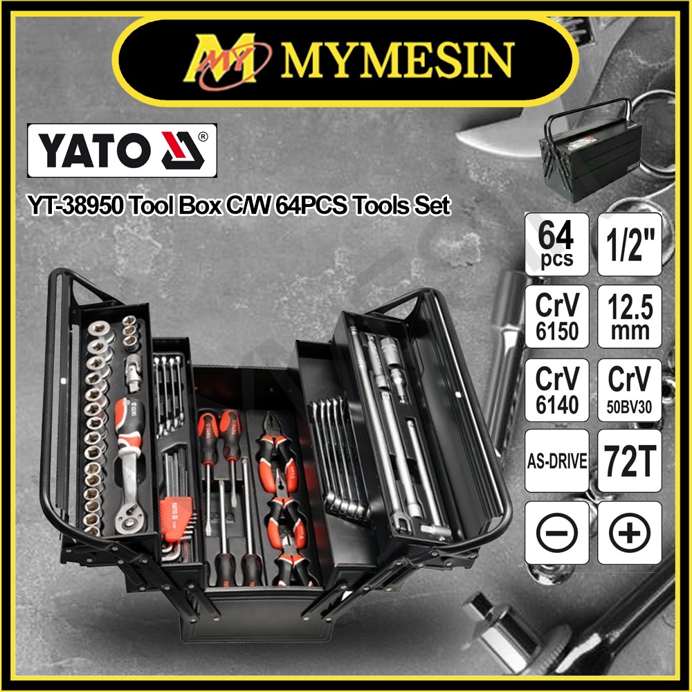 My Yato YT-38950 กล่องเครื่องมือ Cantilever พร้อมชุดเครื่องมือ 64 ชิ้น