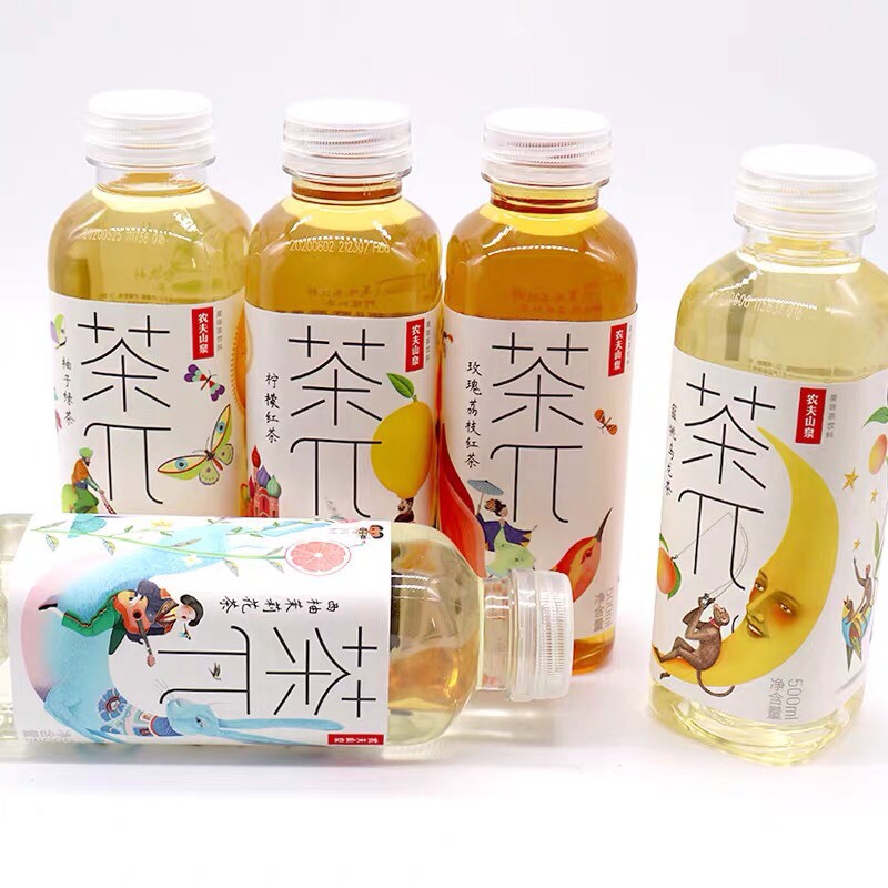 ชาผลไม้ 5รส #พร้อมส่ง# (茶兀) 500ml ชาแดงกุหลาบลิ้นจี่  ชาอู่หลงลูกพีช