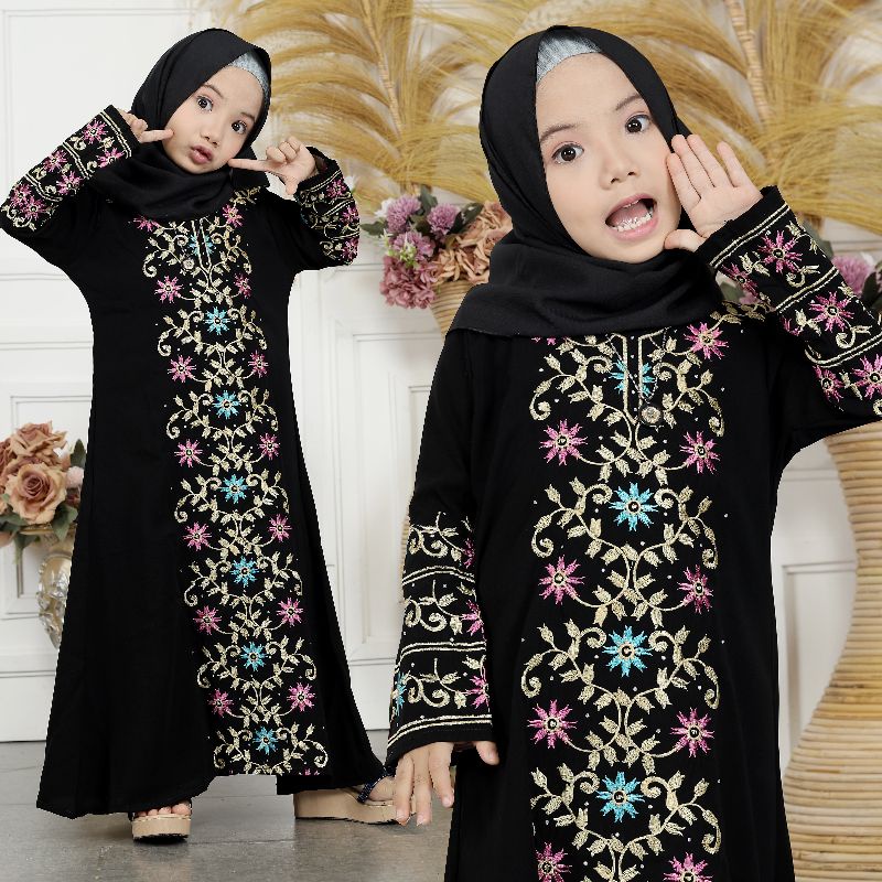 HITAM Gallery Exclusive Black Abaya Gamis ปักเด็กตุรกี (เลื่อนให้ขวาเพื่อดูโมติฟเด็กอื่น)