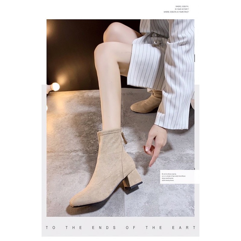 Chole G :A88 Short Suede Boots รองเท้าบูท บูทหุ้มข้อกำมะหยี่ บูทเกาหลี(SH0057)