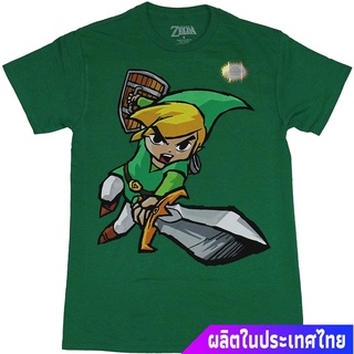 แขนสั้นcrew neckนินเทนโด ตำนานแห่งเซ้า การ์ตูน เกมส์ญี่ปุ่น Legend Of Zelda Mens T-Shirt - Sword Charging Toon Link Atta
