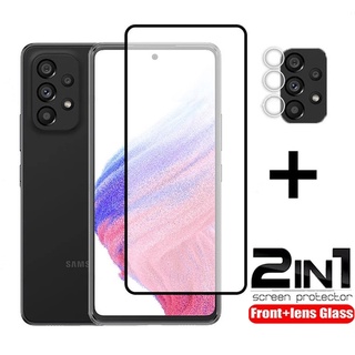 2 in 1 Front Tempered Glass For Samsung A73 A33 A23 A53 A 53 A13 4G 5G A135F M23 Full Cover Full Glue Transparent Screen Protector Back Camera Lens Protective Film