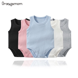 Orangemom ชุดบอดี้สูท แขนกุด ผ้าฝ้าย สีพื้น 5 สี สําหรับเด็กแรกเกิด อายุ 0-24 เดือน