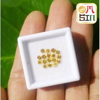 A063 💎❤️ พลอยแท้ บุษราคัม YELLOW SAPPHIRE สีเหลืองทอง 2.5×2.5 มิล เผาใหม่ พลอยธรรมชาติแท้ 100%