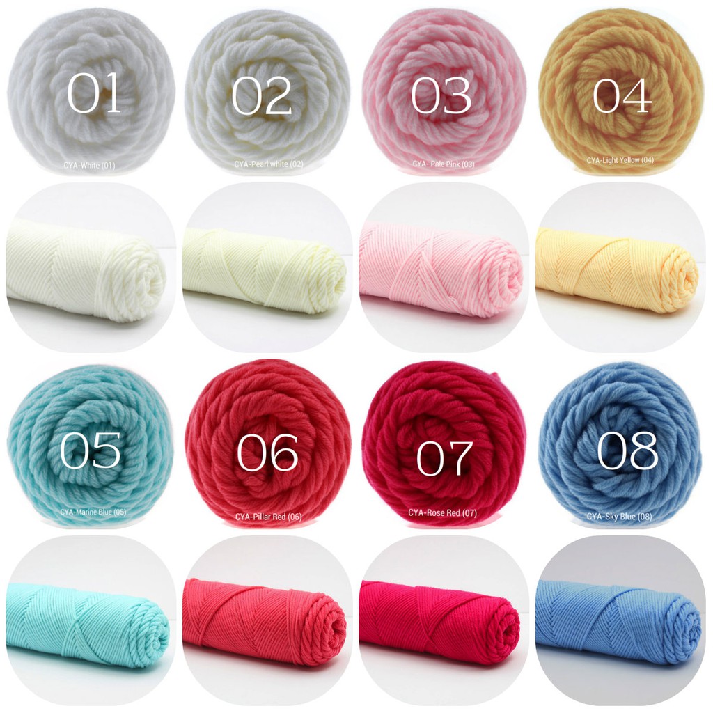 เส้นด้ายฝ้าย Aran 8 Ply Milk Cotton Yarn 100g สําหรับโครเชต์และถักไหมพรม Benang Kait 8ply เส้นด้าย