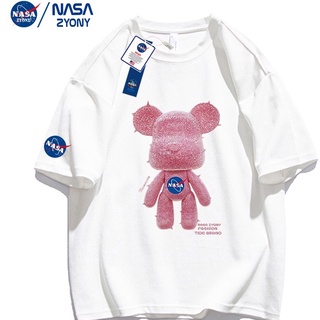 เสื้อยืดแขนสั้น คอกลม ผ้าฝ้าย พิมพ์ลาย NASA ทรงหลวม แฟชั่นฤดูร้อน สําหรับผู้ชาย และผู้หญิงยืด.สบาย.รัก