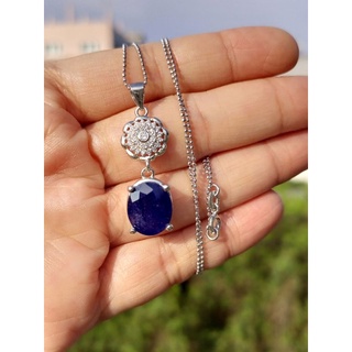 #18" #สร้อยคอพร้อมจี้ไพลินแท้ #Natural Blue Sapphire Necklace #เงินแท้92.5