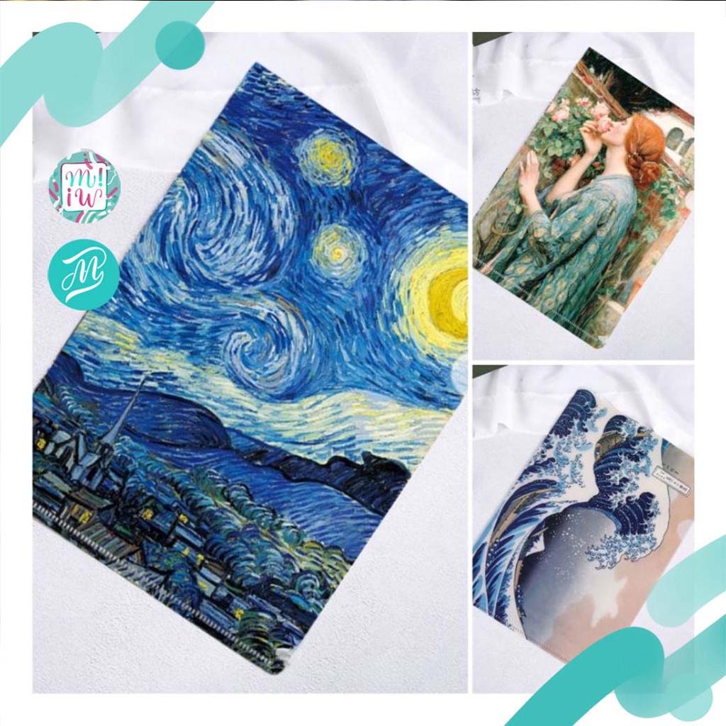 แฟ้ม Artist series A4 File แฟ้มพลาสติก แผ่นรองเขียน Starry night Van gogh, The Great Wave