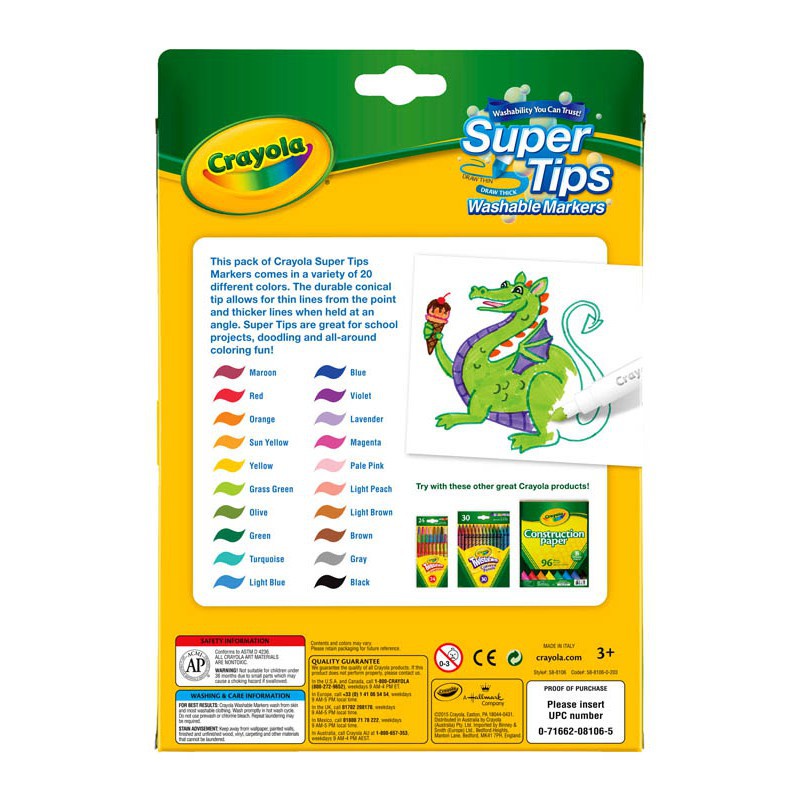 Crayola Supertips เครโยล่า สีเมจิกล้างออกได้ ซุปเปอร์ทิปส์ มีให้เลือก 2 ...