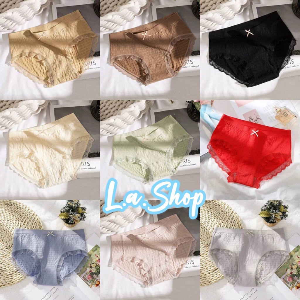L.A Shop พร้อมส่ง กางเกงใน ผ้านอ่มใส่สบาย ดีเทลโบว์กางขอบระบาย 9สี "KK4950"