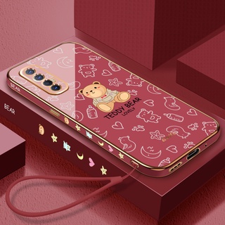 ใหม่ เคสโทรศัพท์มือถือ กันลื่น ขอบตรง กันเปื้อน ลายหมีเท็ดดี้ พร้อมสายคล้อง สําหรับ realme 7 XT GT GT neo 2 GT neo 3 GT Master