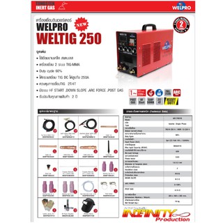 WELPRO TIG 250 เครื่องเชื่อมอาร์กอน 2ระบบ MMA/TIG INVERTER